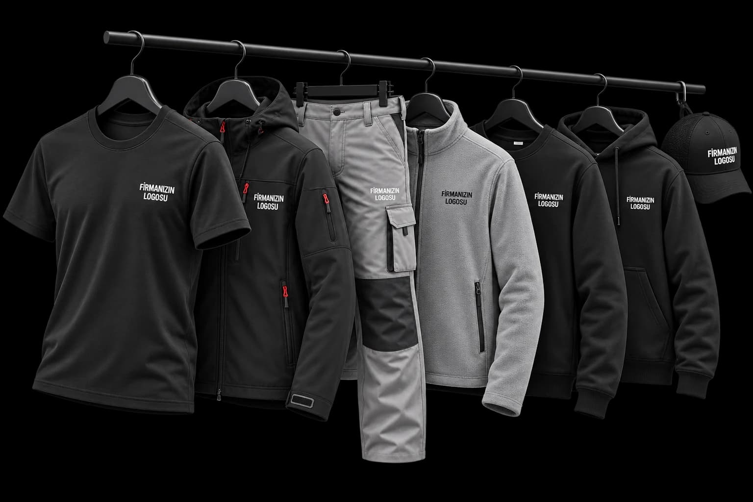 Firmanızın logosuyla iş kıyafetleri: tişört, softshell mont, iş pantolonu, polar, sweatshirt, kapüşonlu ve kep